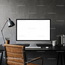 Modern workspace with leather chair and desktop computer