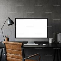 Modern workspace with leather chair and desktop computer