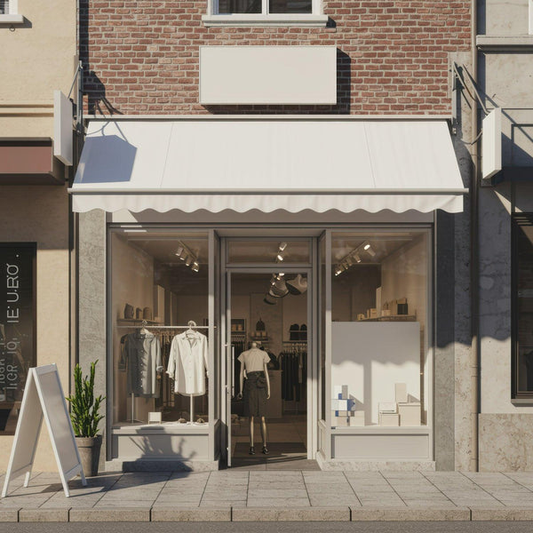 Minimalist Fashion Boutique with Modern Window Display JPG Mockup Image