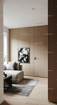 Cozy modern living space with wood paneled walls