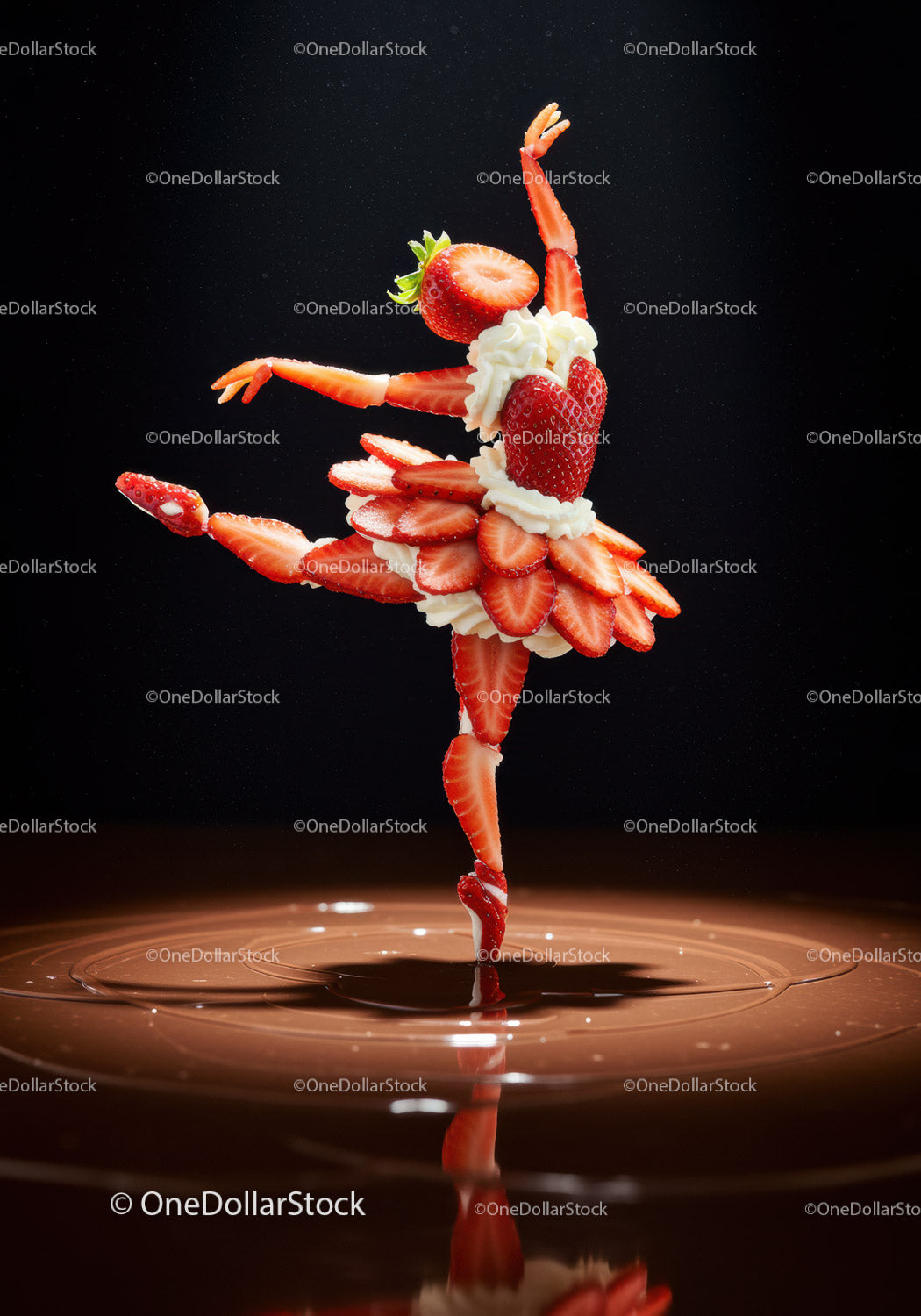 Creative Strawberry Ballerina Dancing on Chocolate Surface