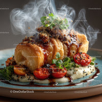 Exquisite Smoked Gourmet Dish with Roasted Tomatoes and Herbs