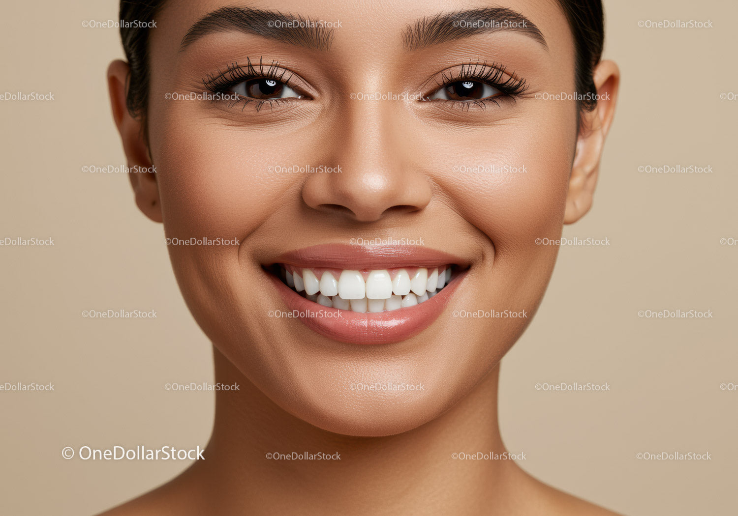 Closeup of smiling woman with clear radiant skin