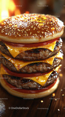 Stacked Double Cheeseburger with Melted Cheese and Fresh Toppings