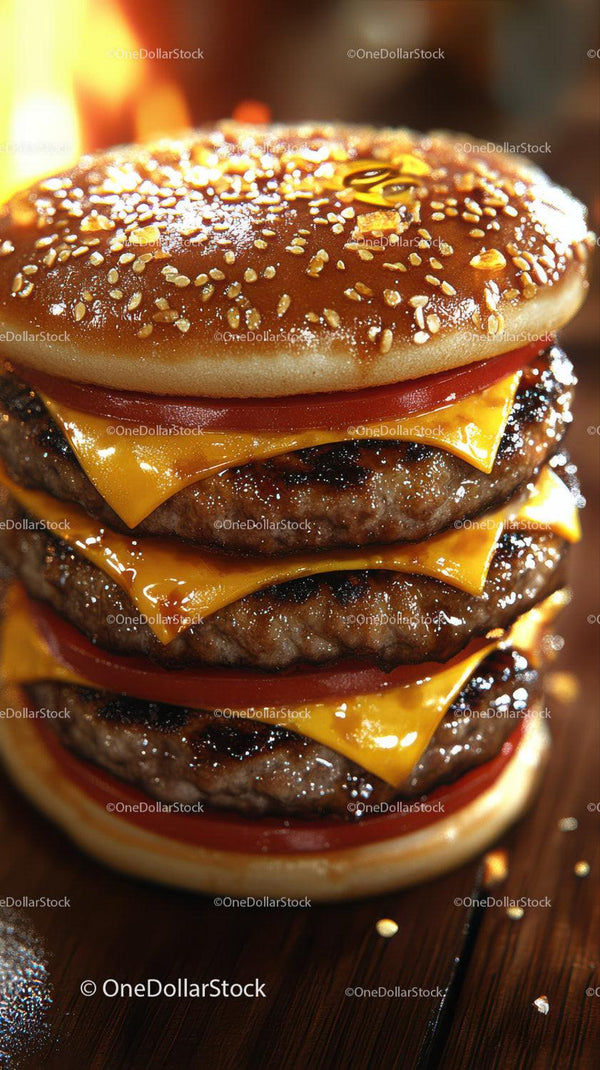 Triple Cheeseburger With Sesame Seed Bun