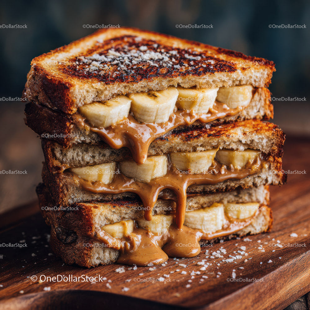 Stacked Toasted Bread with Banana and Peanut Butter Spread