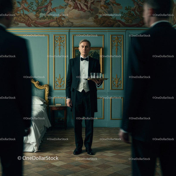 Elegant Waiter in a Luxurious Vintage Setting Serving Drinks (14 Images)