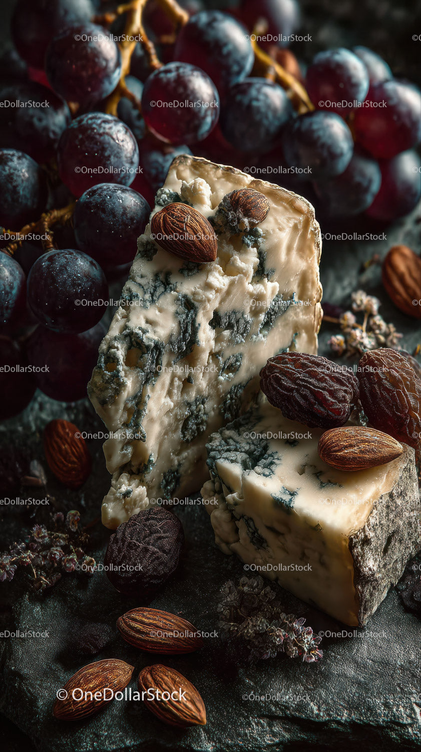 Niebieskie winogrona i ser z orzechami w kompozycji gourmet