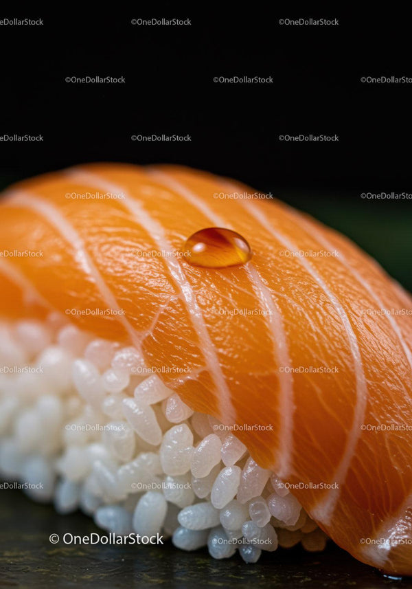 Fresh Salmon Nigiri Sushi with Soy Sauce Droplet