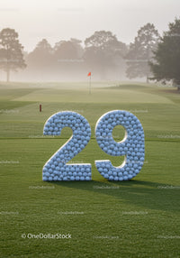 Golf Balls Forming Number 29 on Green Course