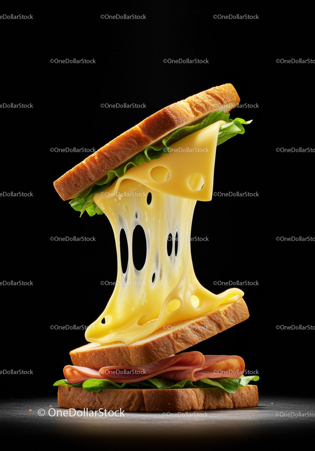 Close up of chees sandwich with melting cheese stretch
