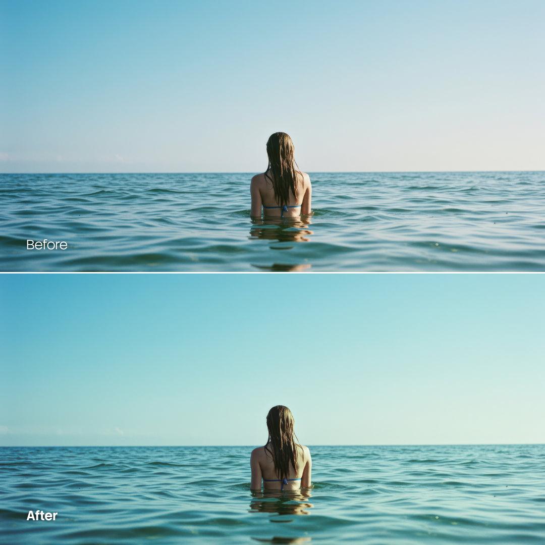 Before and after Holiday Postcard LUT Pack effect