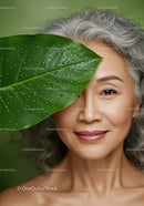 Smiling Elderly Woman with Gray Hair and Bright Expression in Natural Setting