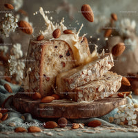 Almond Cake with Splashing Cream and Nuts for Celebration