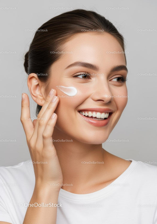 Young Woman Applying Facial Cream for Glowing Skin