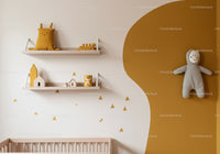 Stylish Children's Nursery Wall Decor with Plush Toy and Wooden Shelves