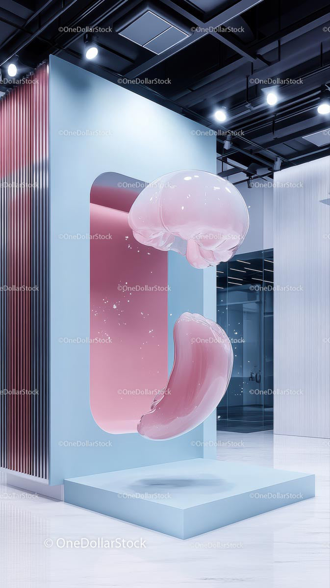 Pink Inflatable Sculpture in Contemporary Art Gallery Interior