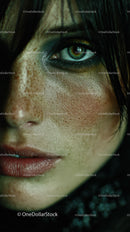 Intense Female Human Eye with Green Iris and Artistic Makeup