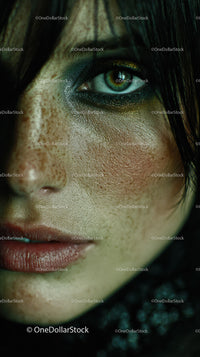 Intense Female Human Eye with Green Iris and Artistic Makeup