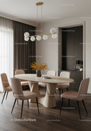 Stylish Modern Dining Room with Wooden Table and Beige Chairs