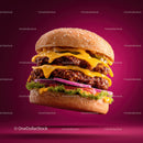 Stacked Cheeseburger with Multiple Beef Patties and Fresh Toppings