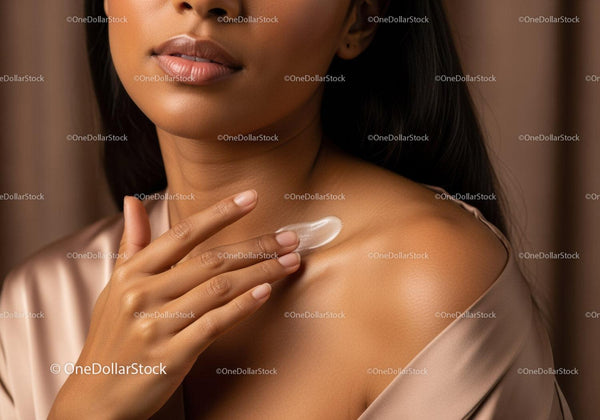Close-up of Beautiful Woman Applying Lotion to Shoulder for Skincare