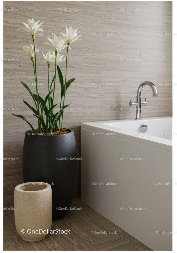 Elegant White Lily in Modern Bathroom with Neutral Decor