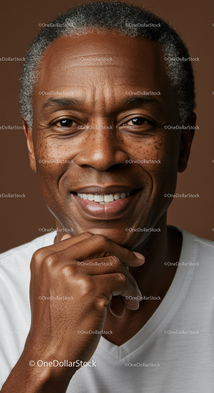 Close-Up of Smiling Elderly Man with Gray Hair and Warm Expression