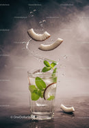 Refreshing coconut mint drink with ice and bubbles