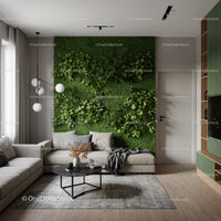 Modern Living Room with Green Wall and Indoor Plants