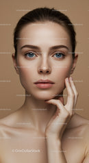 Elegant Beauty Portrait of Woman with Flawless Skin and Blue Eyes