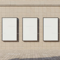 Three Blank Vertical Billboards on Stone Wall