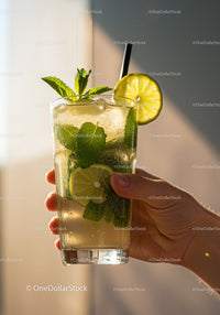 Refreshing mojito cocktail with lime and mint leaves