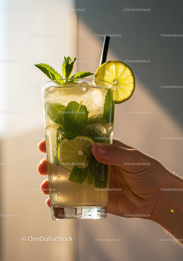 Refreshing mojito cocktail with lime and mint leaves
