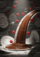 Flowing chocolate and fresh raspberries with plates and spoons