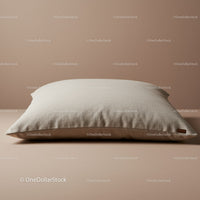 Beige Cushion in Modern Bedroom Interior with Soft Fabric Texture