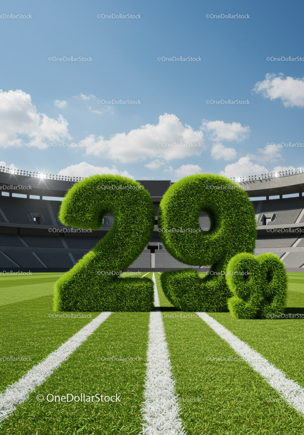 Zielony symbol 20 procent na trawiastym boisku stadionu