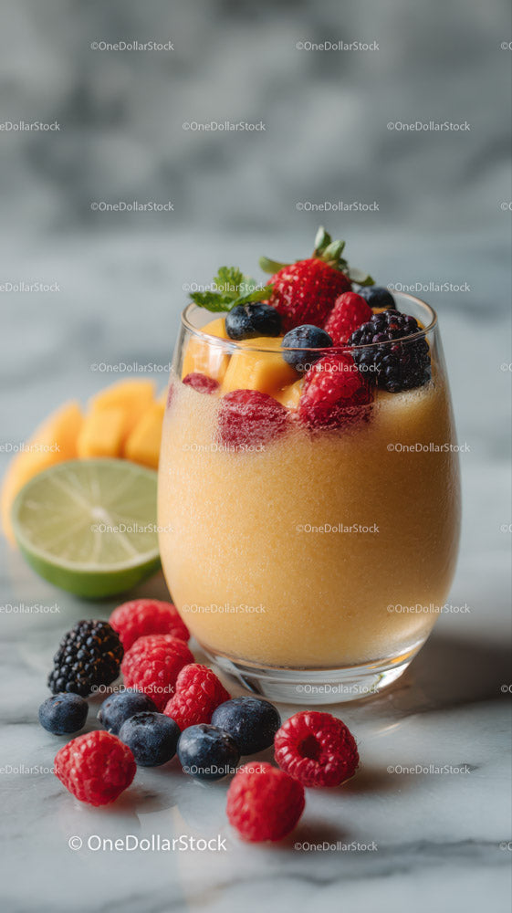 Vibrant Mixed Berry and Mango Fruit Smoothie in Glass