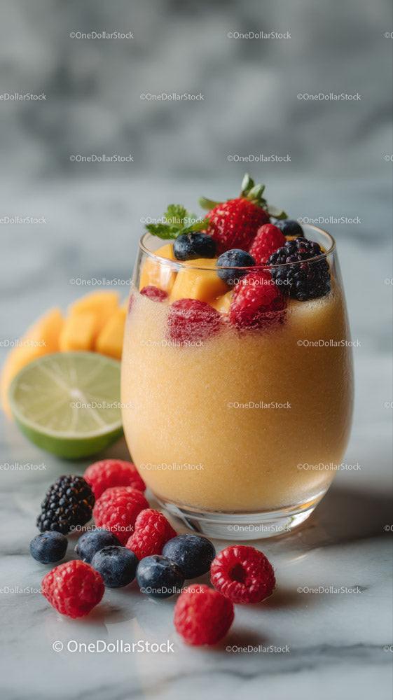 Vibrant Mixed Berry and Mango Fruit Smoothie in Glass