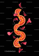 Slices of Blood Orange with Floating Red Petals on Black