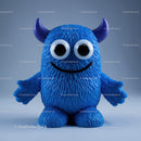 Cute Blue Monster Plush Toy with Big Eyes and Horns