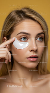 Close-up of a Woman with Blue Eyes Applying Face Mask for Skincare