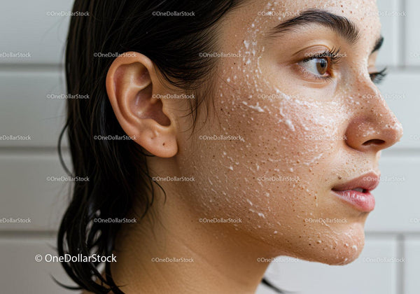 Close up of young woman with exfoliating face mask