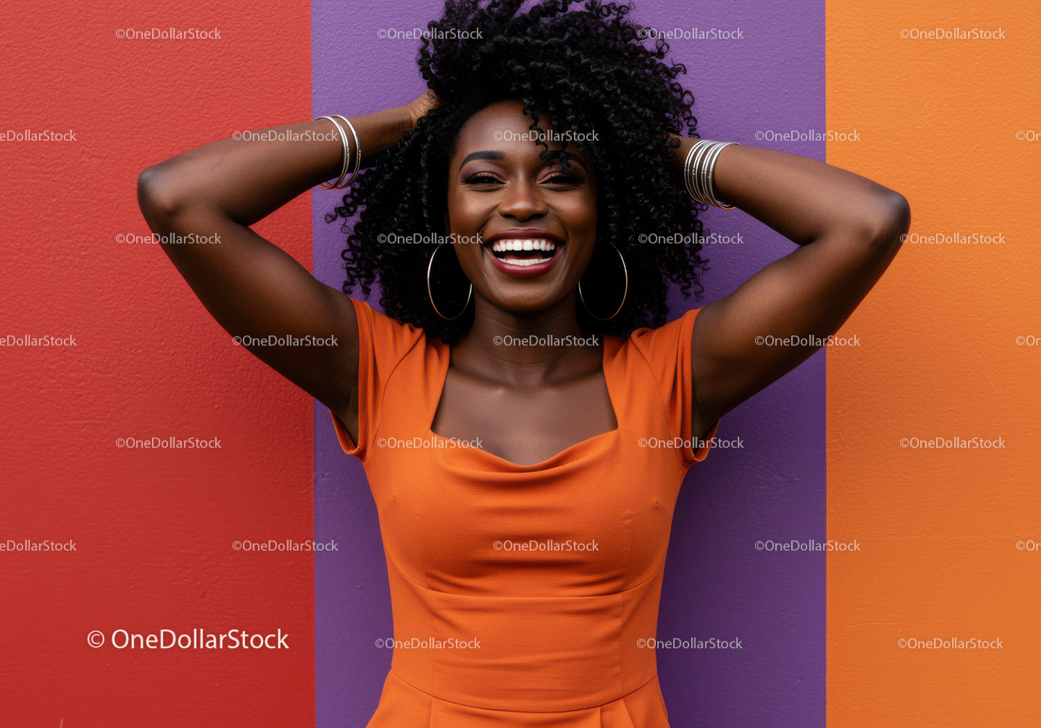 Vibrant Portrait of a Happy Black Woman with Afro Hairstyle