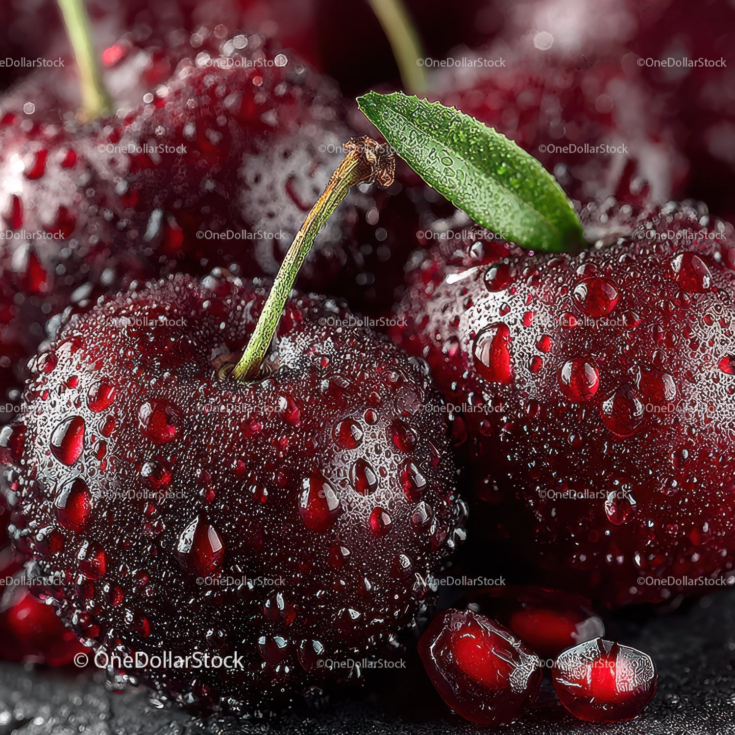 Close-up of Juicy Ripe Red Cherries with Water Droplets for Fresh Fruit Concept