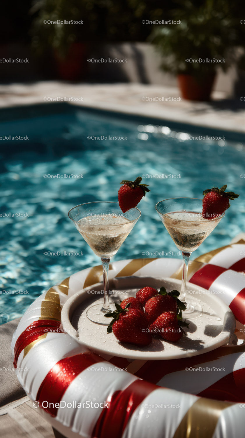 Strawberry Cocktails by the Poolside in Bright Summer Setting