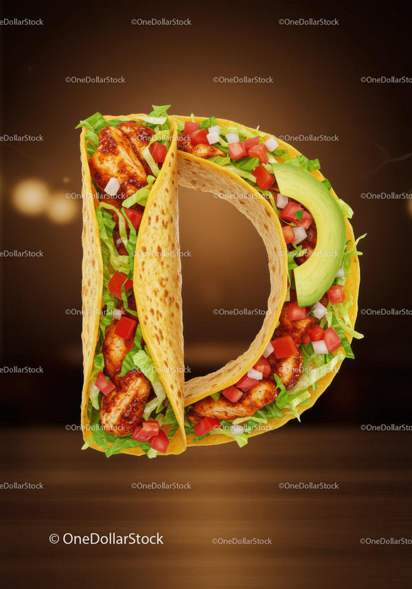 Litera D w stylu taco z świeżymi składnikami