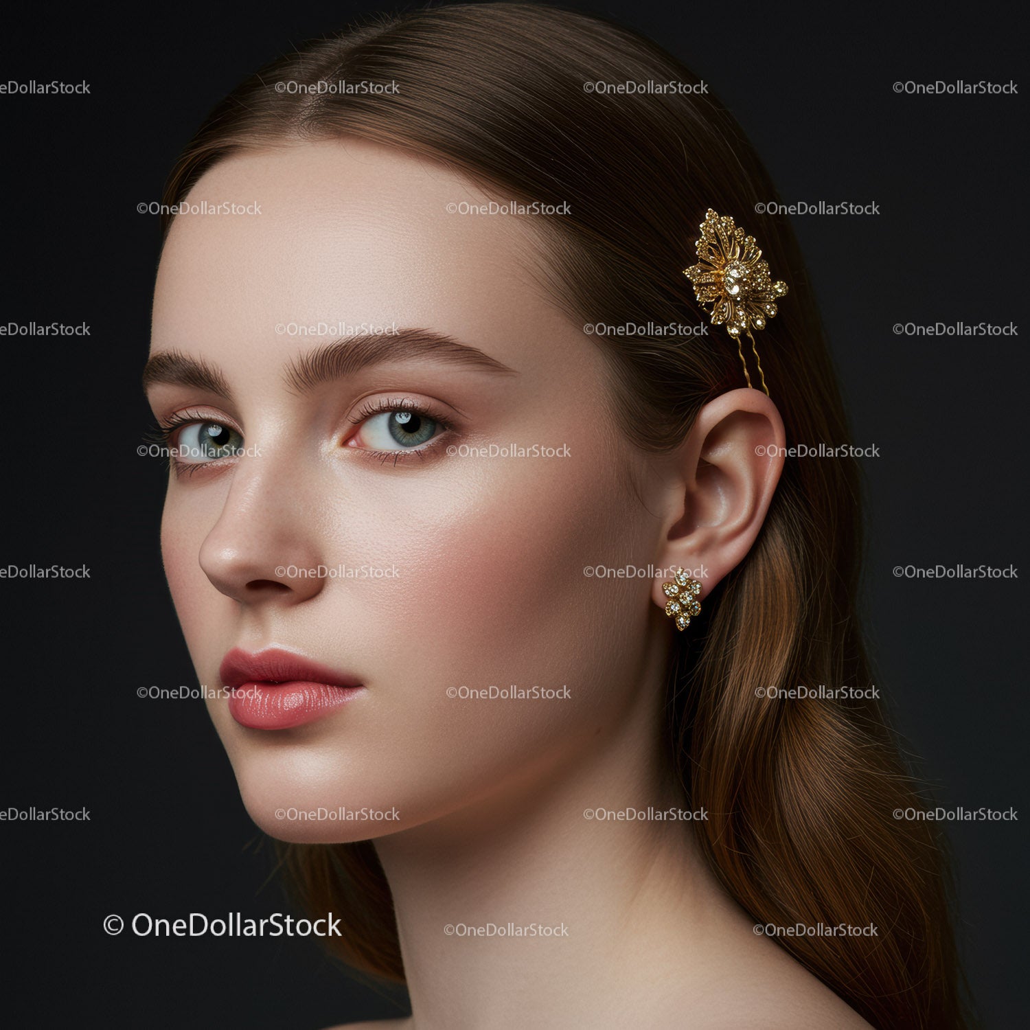 Elegant Woman with Jewelry and Hair Accessory in Professional Portrait