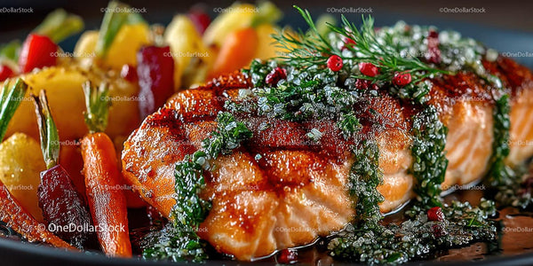Salmon Fillet with Fresh Herbs and Pomegranate Garnish