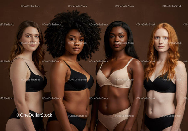Diverse women confidently posing in stylish lingerie